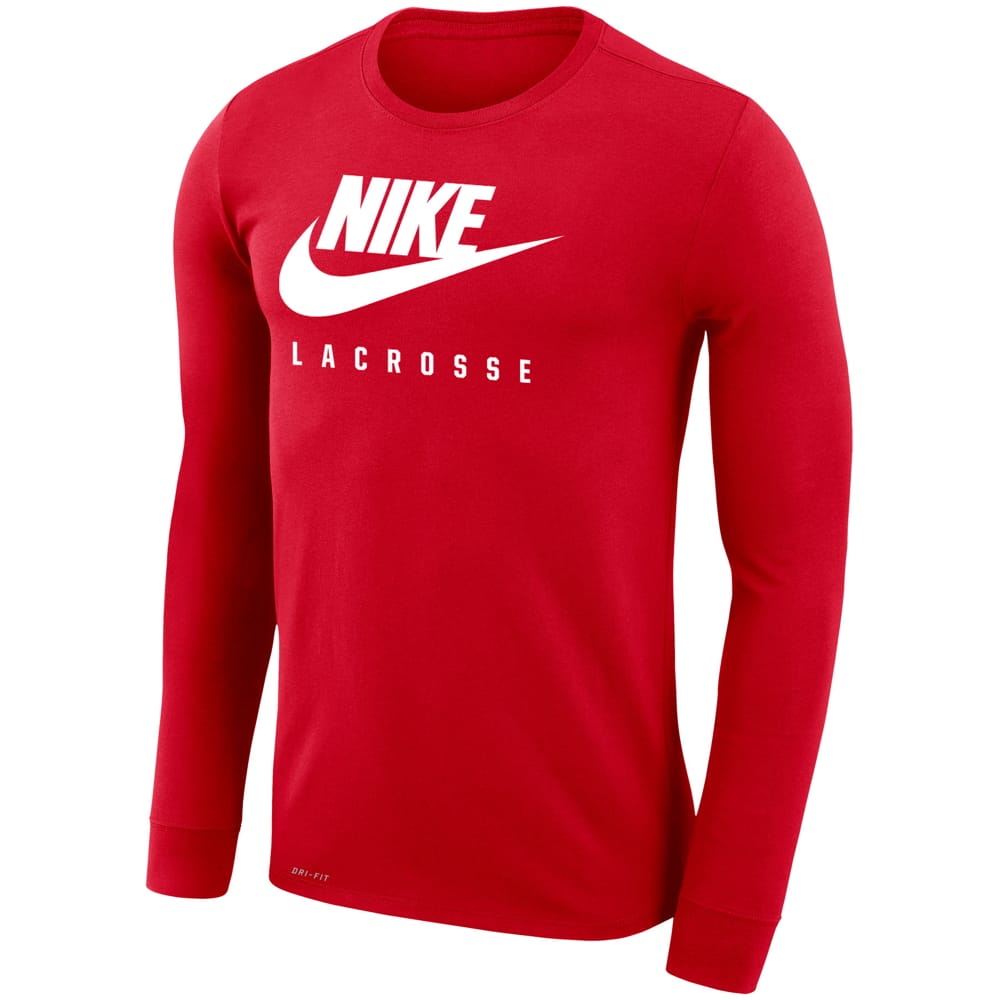 nike gear mens Nike Dri-Fit Legend Red Long Sleeve Men's Training Lacrosse Shirt