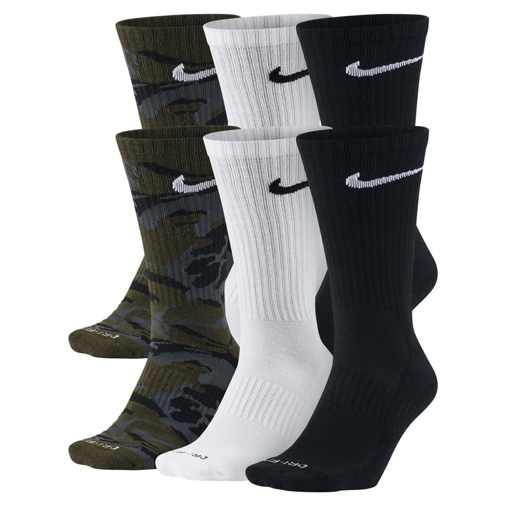 Nike Dry Cushion Black/White/Camo Crew Socks 6-Pack