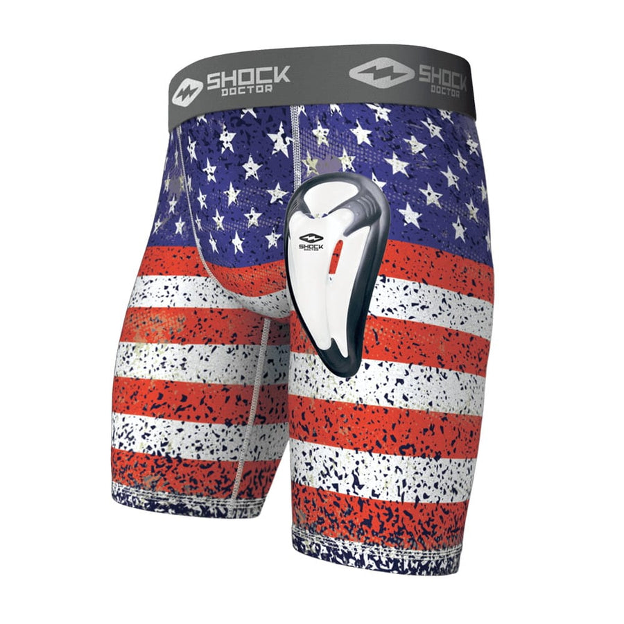 Shock Doctor Men's American Flag Compression Shorts with BioFlex Cup