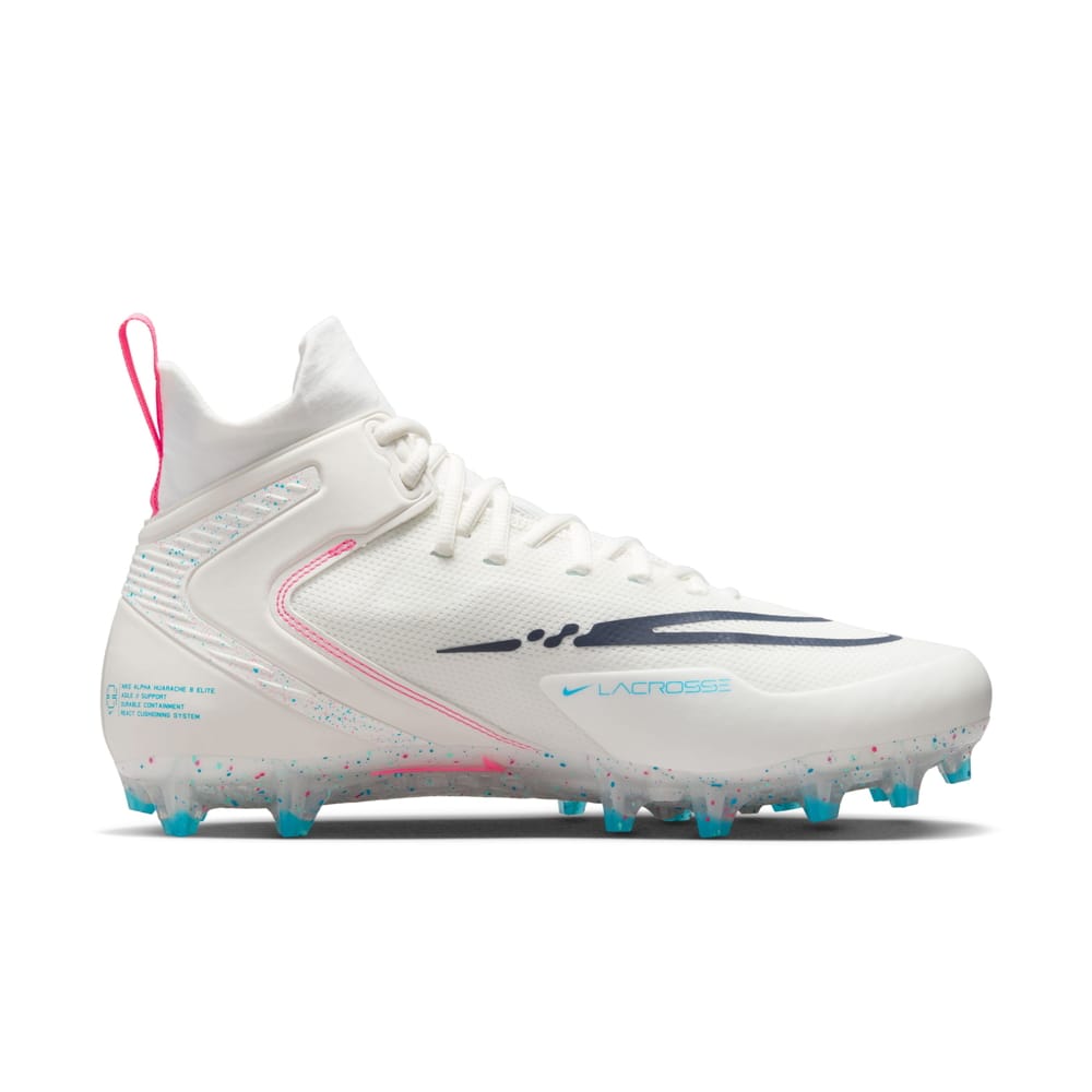 Nike Alpha Huarache 8 Elite White Pink Blue Lacrosse Cleats